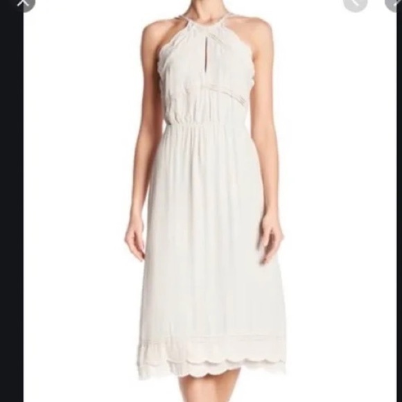 Elliatt Elation Ruffle Midi Dress Size Xs Grey/Taupe e7041742 Scalloped Hem - Picture 1 of 9